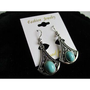 **Southwestern Silver & Blue Stone Wire Pierced Earrings Drop Dangle Jewelry